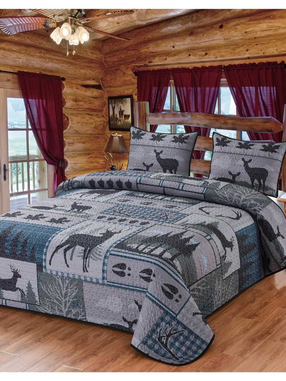 Deleon Collections Deer Run Patchwork Quilt Bedding Set/Size: King Quilt + 2 Kin